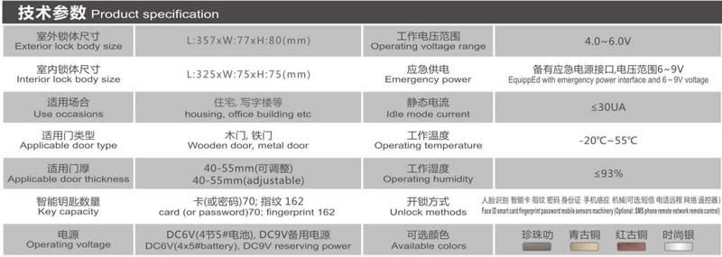 豪力士指纹锁 人脸识别锁内置红外摄像头