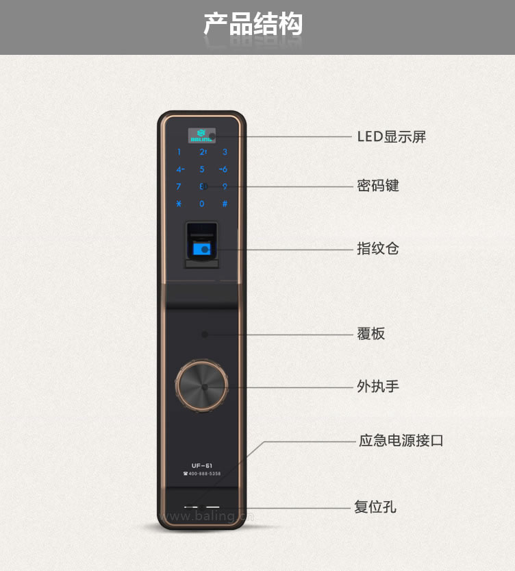 霸菱指纹锁指纹密码锁创新离合机构设计、时尚智能触摸屏