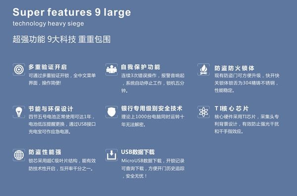 堡德伦指纹锁 B530T感应密码锁防盗防火锁体