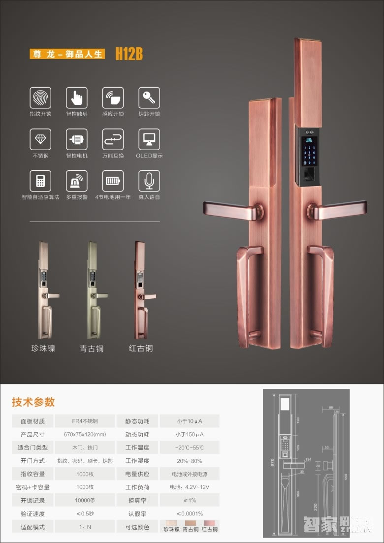 放龙科技智能锁 别墅滑盖指纹锁 触控电子密码锁