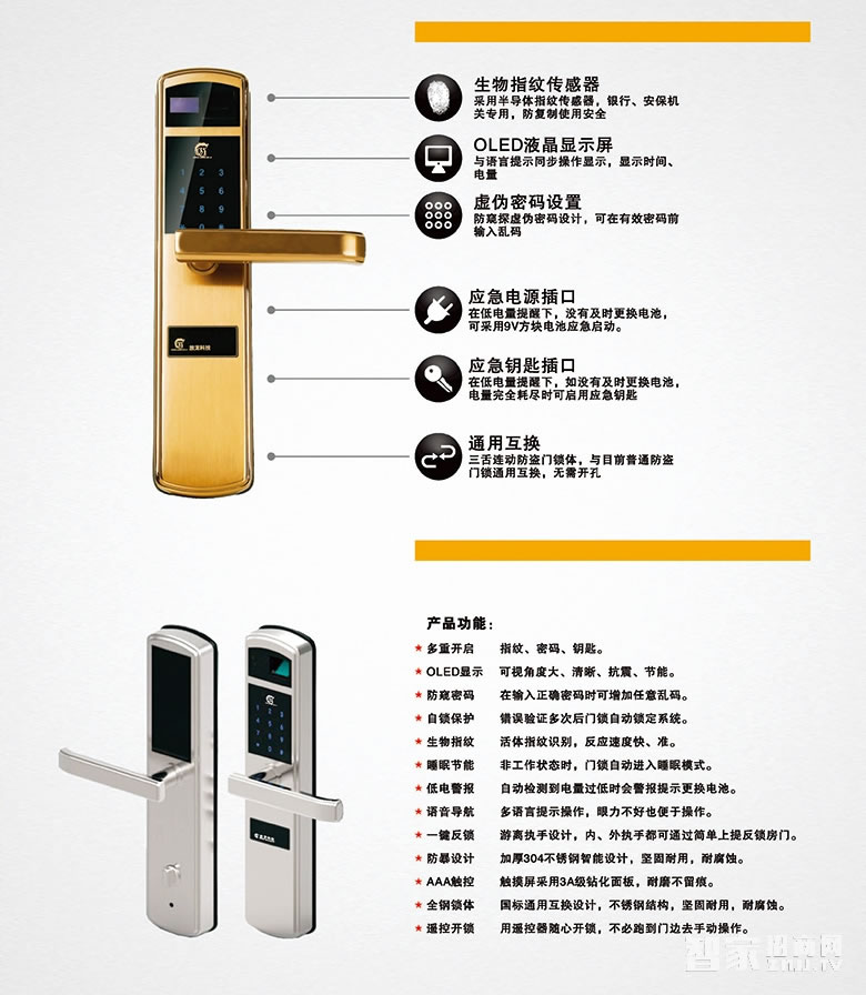 放龙电子密码锁 多功能大门智能指纹锁