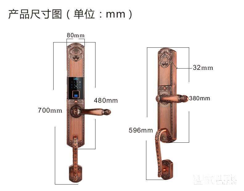 蓝盾智能锁 LT-9000EL龙冠翼鸟指纹锁密码锁刷卡锁滑盖红古铜