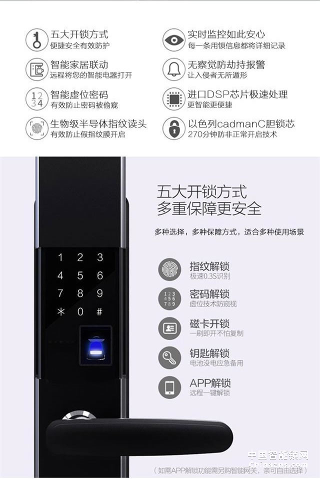 百思易智能灯B6288NS 锌合金家用防盗门智能锁