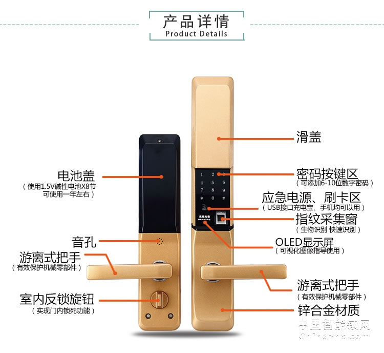 爱尔家防盗门智能锁Y801 双重认证/多种开锁方式