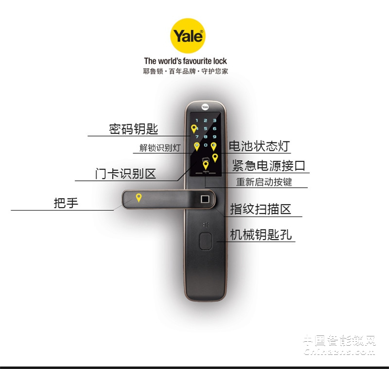 Yale 耶鲁指纹锁密码锁 YMH70智能门锁