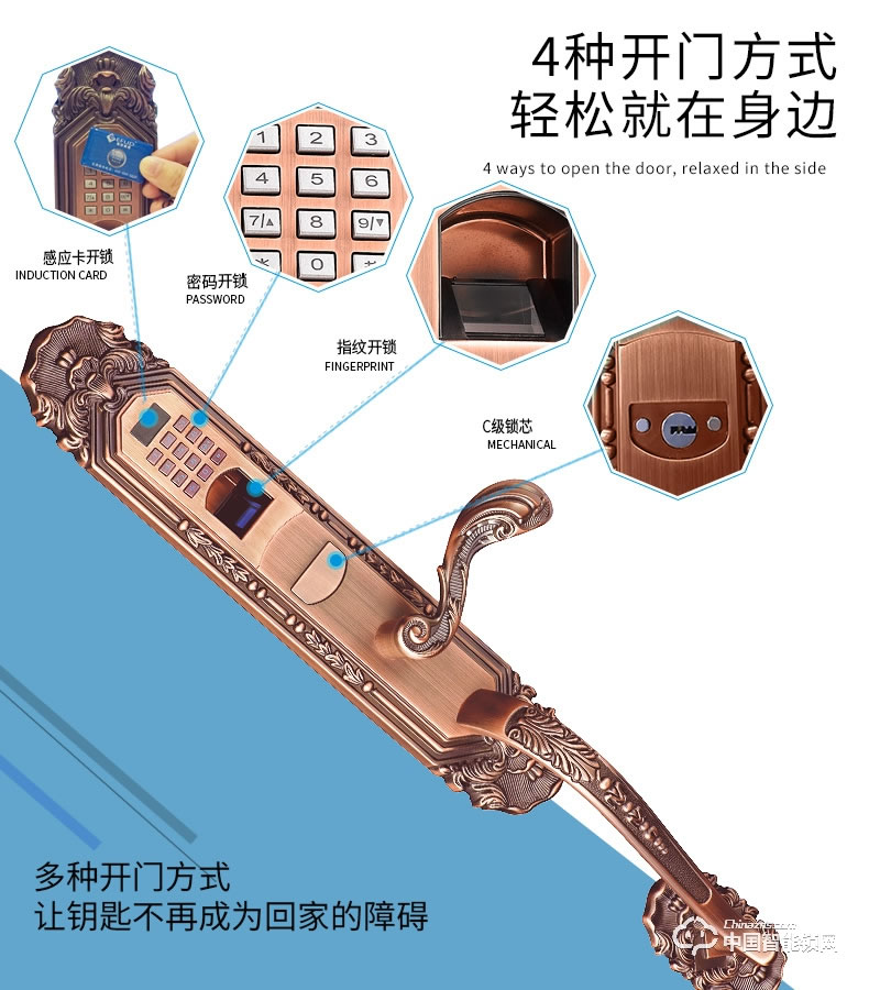 爱而福德指纹锁 家用防盗门指纹锁密码锁 防盗门智能锁门锁