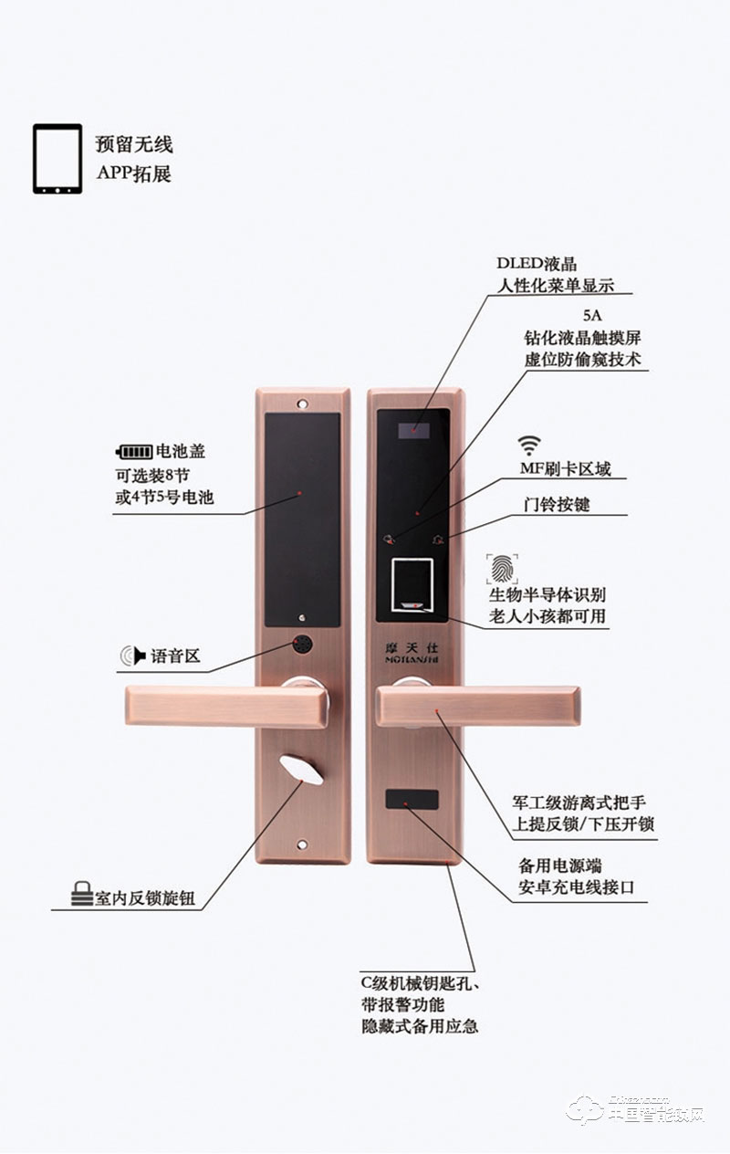 摩天仕智能锁 智能指纹锁M7 家用直板电子密码锁