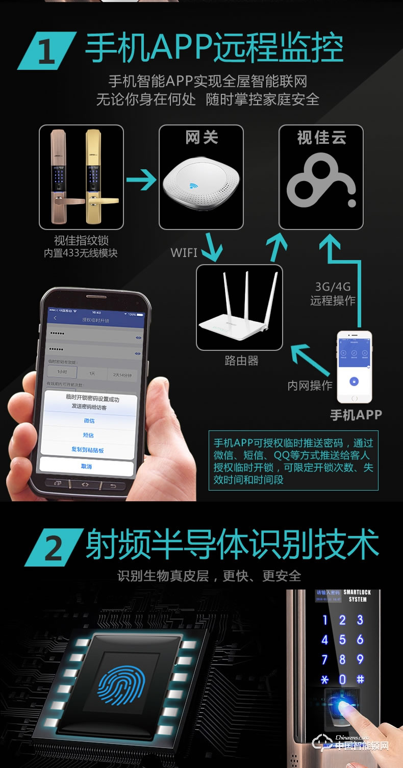 视佳滑盖指纹锁 家用防盗门大门入户门智能锁