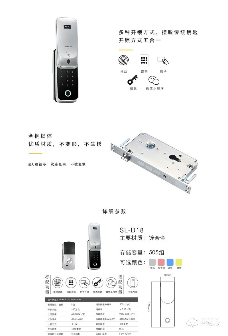 森莱智联智能锁 SL-D18玻璃门专用智能密码指纹锁