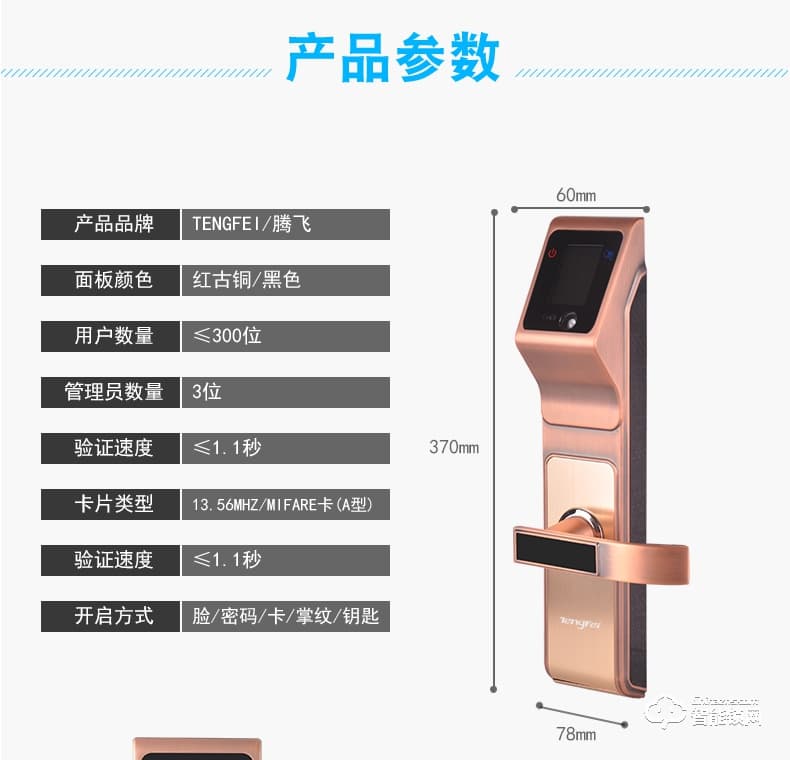 腾飞指纹锁 人脸识别锁防盗门密码智能门锁