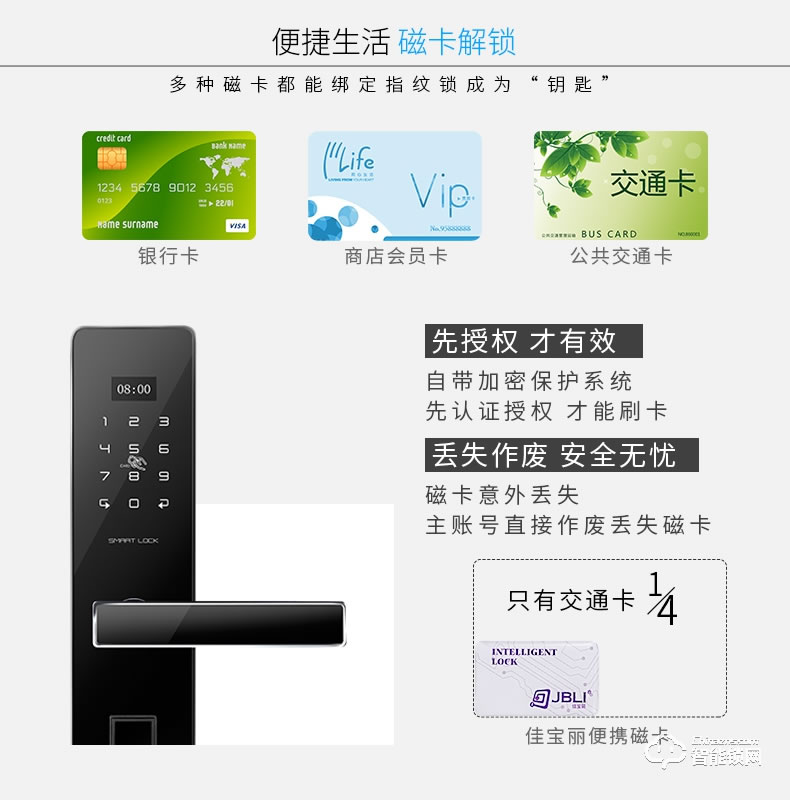 佳宝丽智能锁 防盗门电子密码遥控刷卡锁