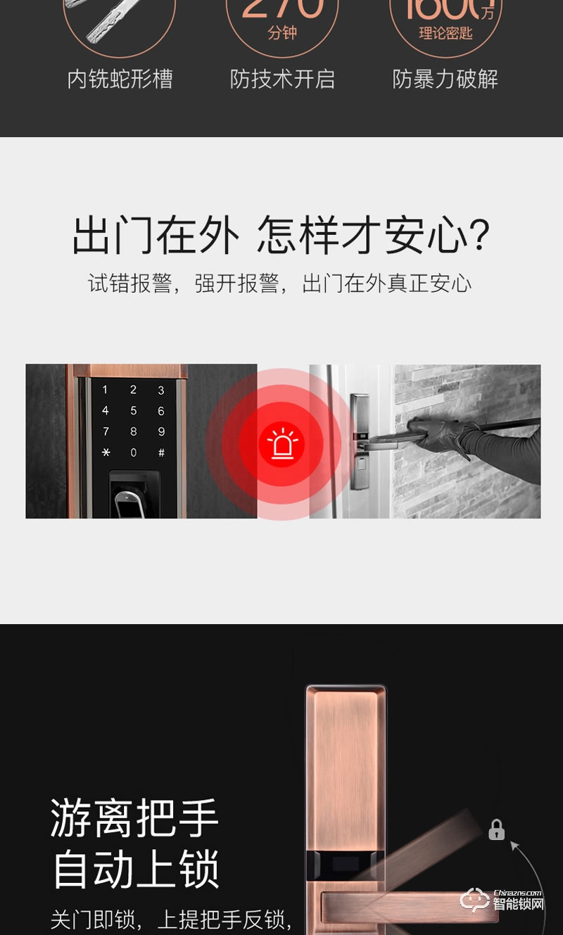 创佳智能锁 室外门智能指纹刷卡密码门锁