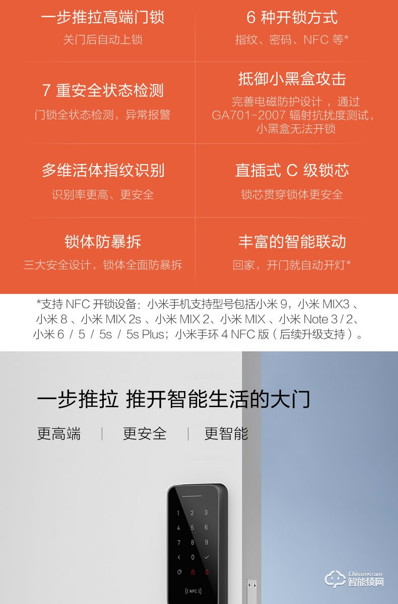 小米智能锁 米家智能门锁推拉式指纹密码锁