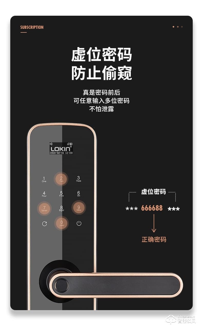 乐肯智能锁 6605防盗门锁C级锁芯APP微信开锁