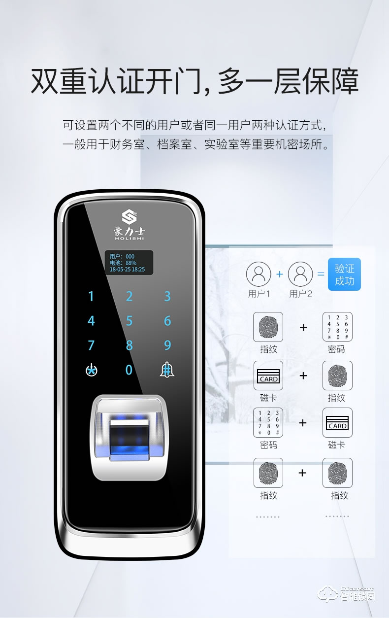 豪力士智能锁 D2130F办公室玻璃门锁