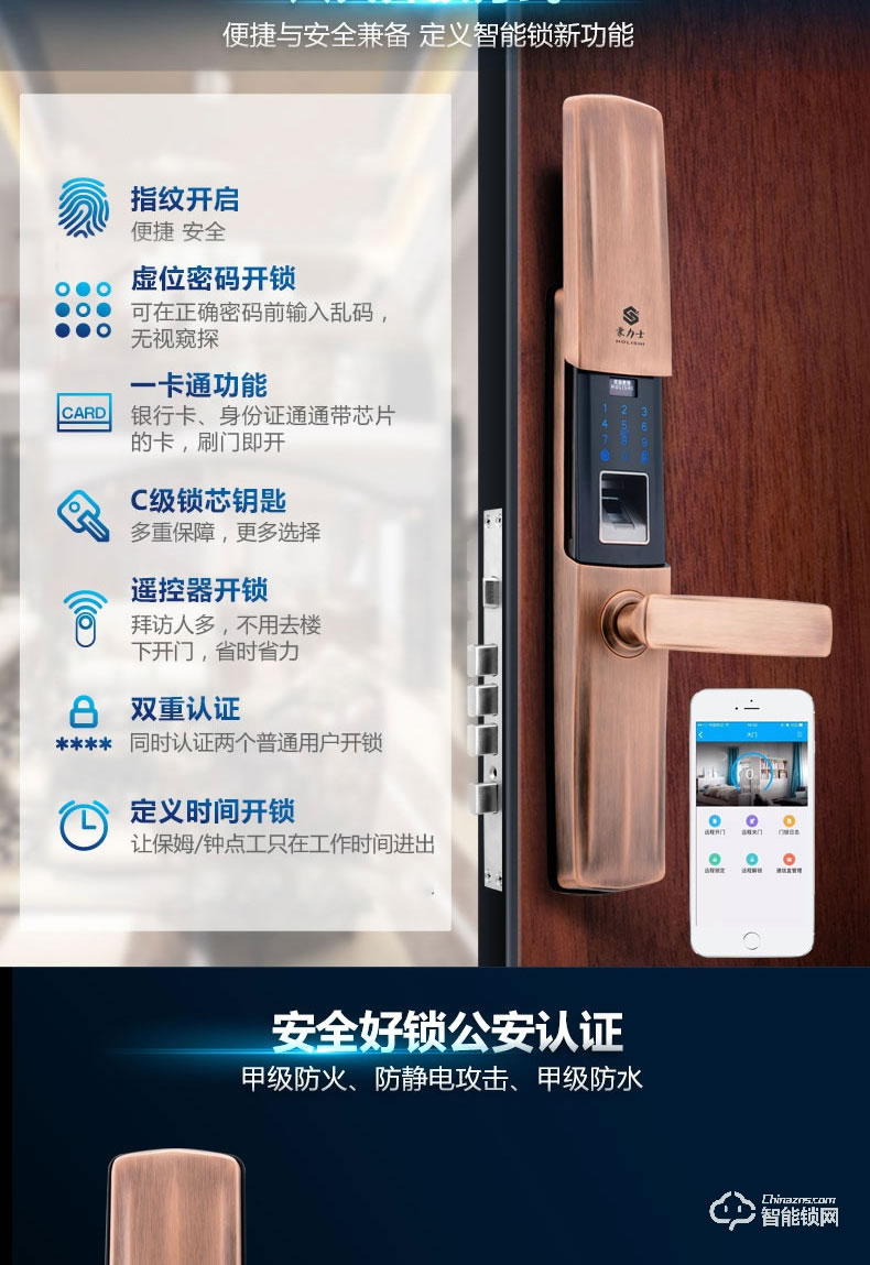 豪力士智能锁  D9001F家用防盗门智能锁大门锁