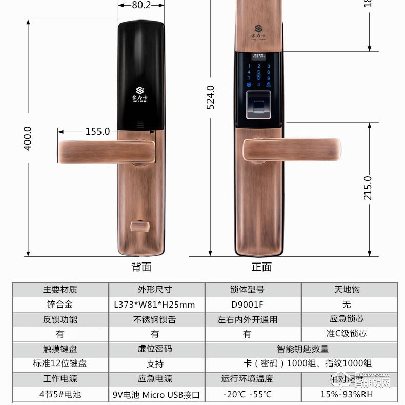 豪力士智能锁  D9001F家用防盗门智能锁大门锁