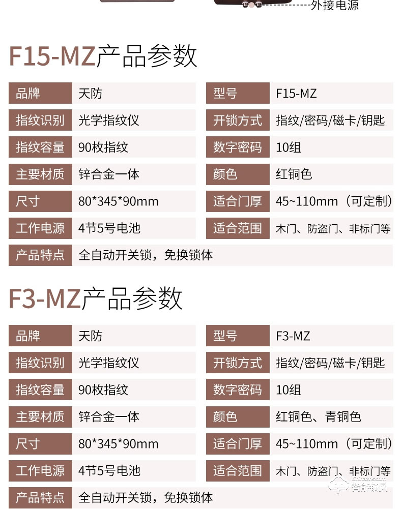 天防智能锁 F3指纹密码感应式防盗锁