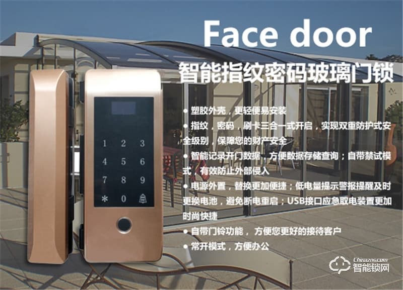 中祥Facedoor智能锁 F19-D1指纹密码玻璃门锁