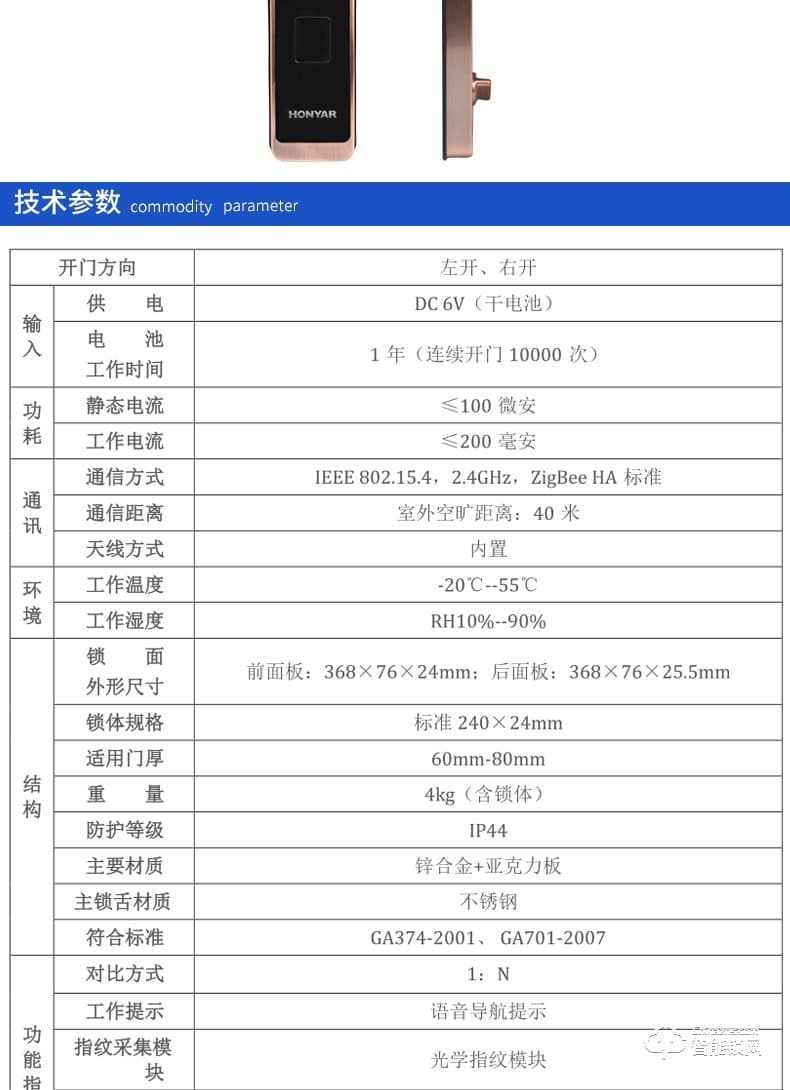 鸿雁智能锁 家用指纹锁防盗门密码电子锁