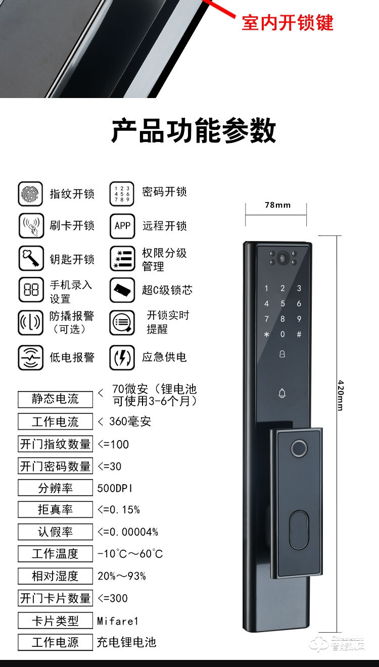 巨石智慧智能锁 F5全自动可视家用指纹锁