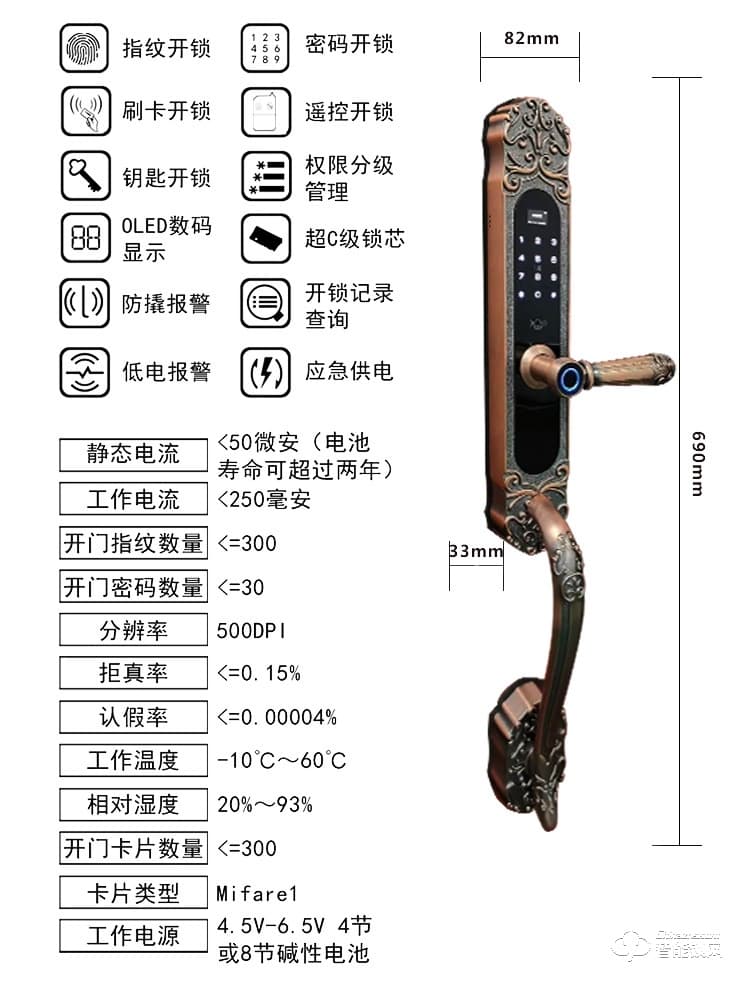 巨石智慧智能锁 HR-L3S别墅大门指纹锁