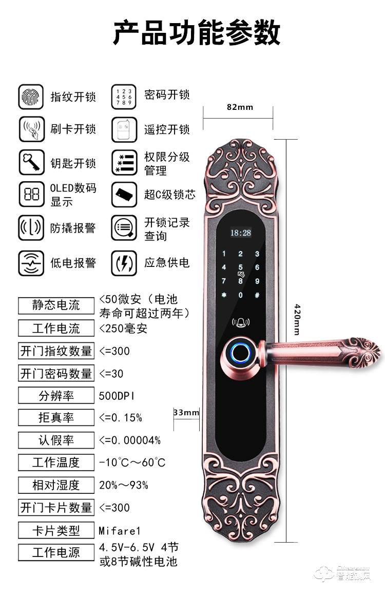 巨石智慧智能锁 HR-L3欧式智能锁别墅大门指纹锁