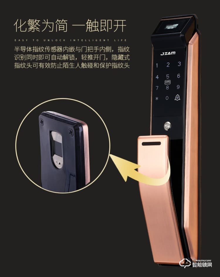 珈门智能锁 JM-Q6家用推拉式全自动指纹锁