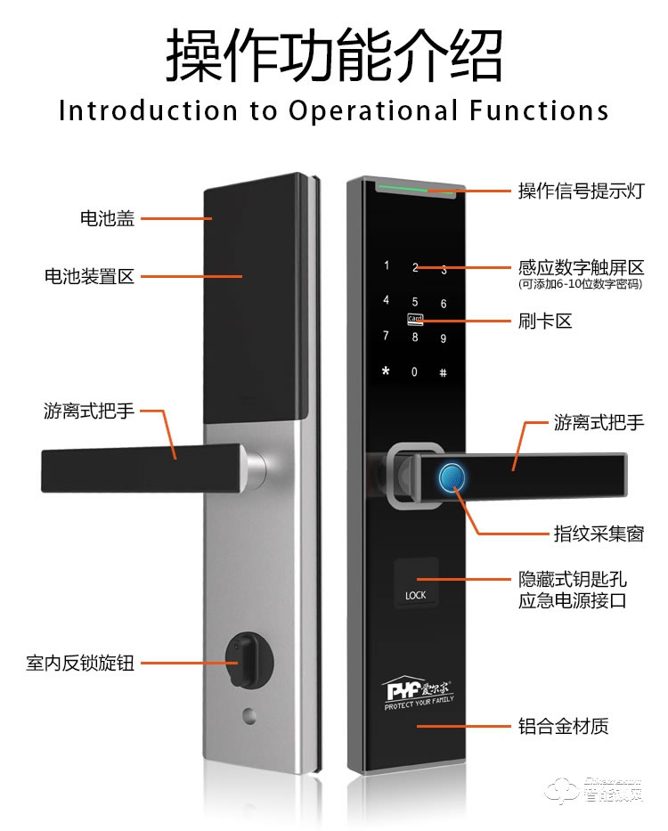 爱尔家智能锁 Z10家用防盗门指纹密码刷卡电子锁