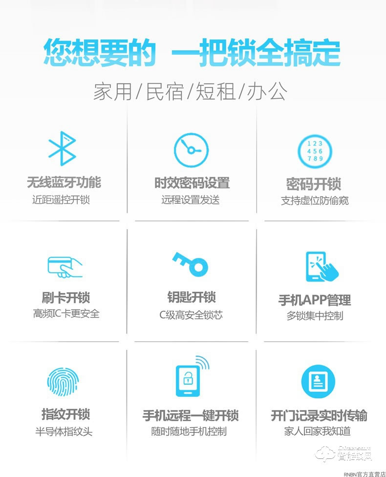 RNBN智能锁 E816公寓酒店密码锁智能锁