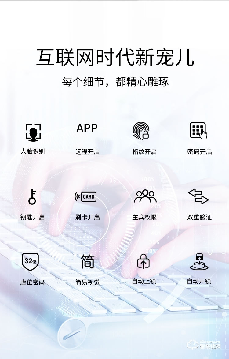 艾栖智能锁 HX-V人脸识别家用防盗门密码锁