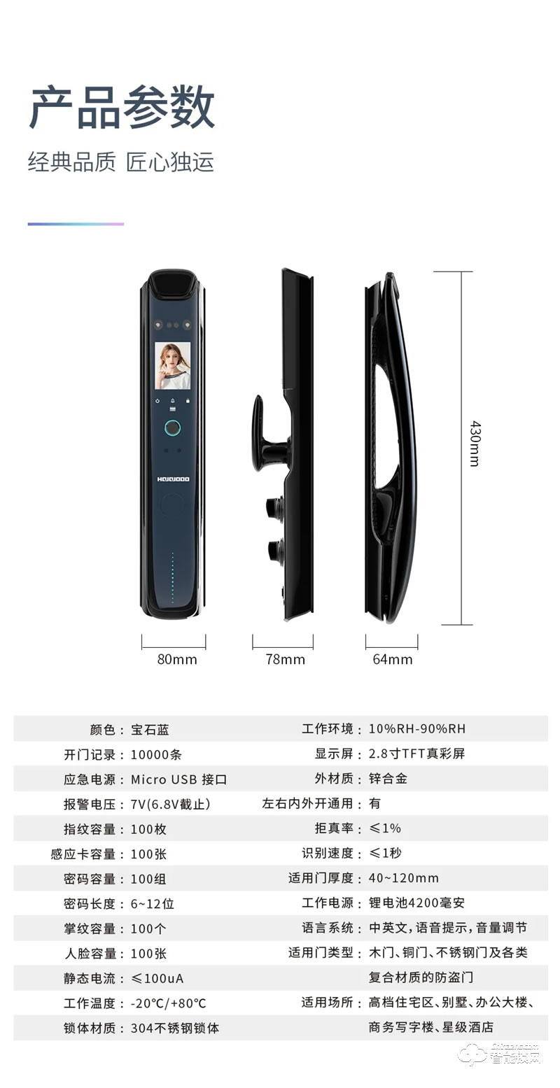皇家金盾人脸锁 F60全自动人脸指纹密码锁