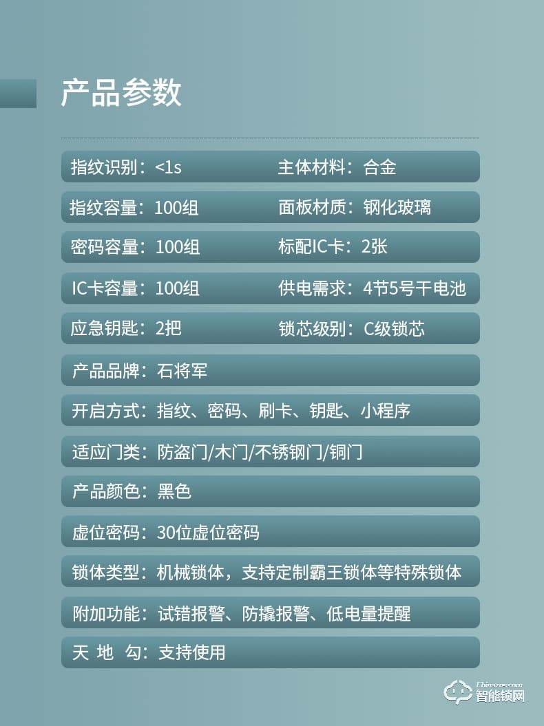 石将军智能锁 S2家用防盗门密码锁智能门锁