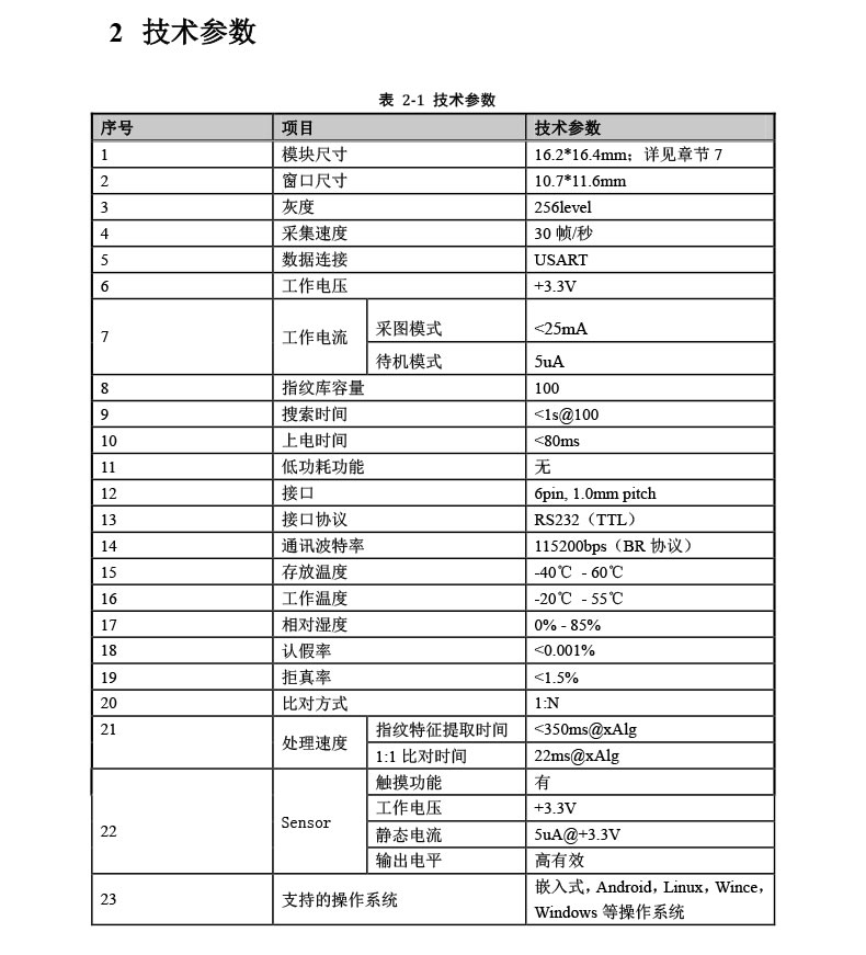 东为 嵌入式指纹识别模块DW530T