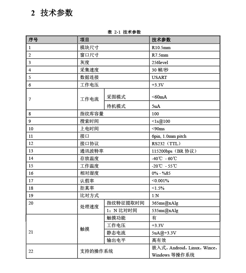 东为 嵌入式指纹识别模块DW543E