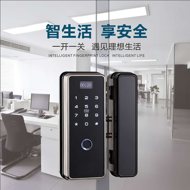 罗威纳智能锁-罗威纳智能锁 玻璃门免开孔指纹密码锁