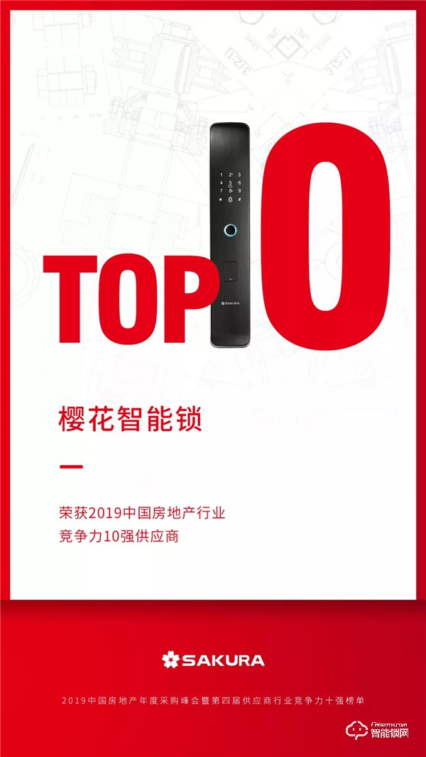 樱花智能锁荣膺明源云“2019年度中国房地产行业竞争力十强供应商”